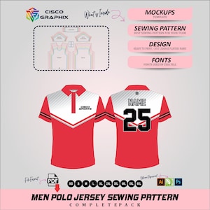 Männer Polo Jersey Schnittmuster Vorlage Sport Shirt Design Mockup Komplette Pack Dateien