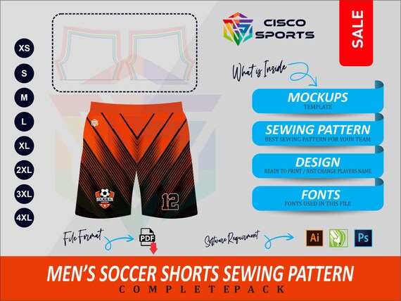 Men’s Soccer Shorts Sewing Pattern – Digital PDF + Mockup Templates – Sportswear DIY