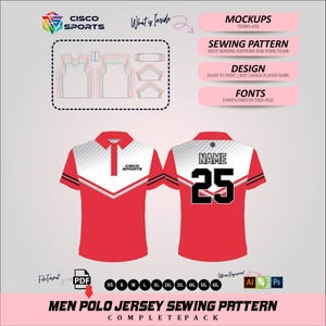 Men Polo Jersey Sewing Pattern Template Sports Shirt Design Mockup Complete Pack Files