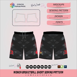 Molde em PDF para shorts de basquete feminino | Modelo para shorts esportivos | Pacote completo