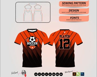 Men's Soccer Jersey Sewing Pattern PDF: Crew Neck Sports Shirt (XS–4XL) (Digital Download)