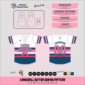 Modello di cucito per maglia da baseball per la sensibilizzazione sul cancro in formato PDF / Modello uniforme e caratteri (XXS–XL)