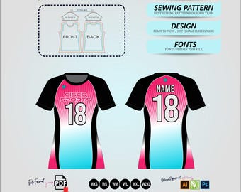 Women’s Volleyball Jersey Sewing Pattern • Short Sleeve PDF Template • Sublimation Design Pack