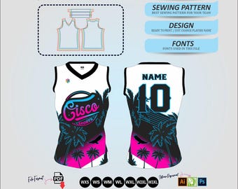 Patrón de costura para camiseta de baloncesto con cuello en V para mujer (PDF) / Uniforme deportivo sin mangas / Paquete completo