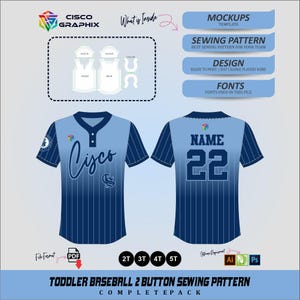 Modello di cucito per maglia da baseball per bambini / Camicia sportiva a due bottoni per bambini piccoli in formato PDF / Modello per divisa da squadra