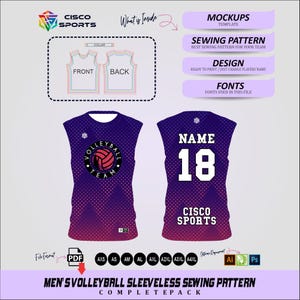 Molde para costura de regata de vôlei masculina | Molde em PDF para camisa esportiva | Modelo para sublimação