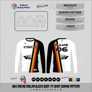Men’s BMX Racing Raglan Sleeve Shirt Sewing Pattern | Body Fit Sports Jersey Template