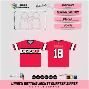 Patrón de costura para chaqueta de bateo unisex / Plantilla para camiseta de béisbol con cremallera de un cuarto (Descargar PDF)