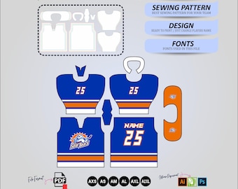 Ice Hockey Jersey Sewing Pattern, Sublimation Template, Adult Sports Uniform PDF, Editable Mockup