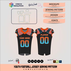 Patrón de costura para camiseta de fútbol juvenil • Plantilla PDF para ropa deportiva DIY