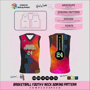 Basketball Youth V Neck Jersey Sewing Pattern PDF | Sports Uniform Digital