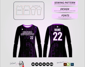 Women’s Volleyball Jersey Sewing Pattern • Long Sleeve PDF Template • Sublimation Design Pack