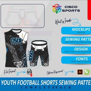 7v7 Youth Football Shorts Sewing Pattern | Jersey & Shorts Template Pack | PDF Design, Mockups, Sizes YXS–Y2XL