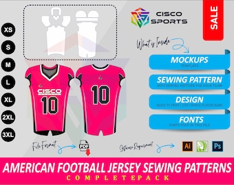 American Football Jersey Sewing Pattern | PDF Template XS to 3XL | Sublimation Design + Mockup | Editable Name & Number