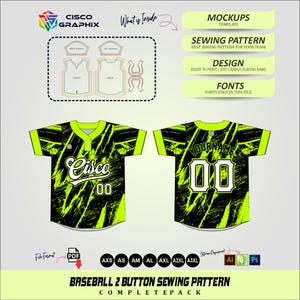 Modello di cucito per maglia da baseball / Divisa sportiva fai da te in PDF / Modello di mockup e design / Download immediato