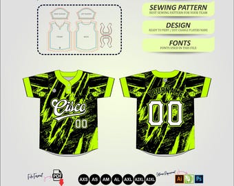 Patrón de costura para camiseta de béisbol / Uniforme deportivo DIY en PDF / Maqueta y plantilla de diseño / Descarga instantánea