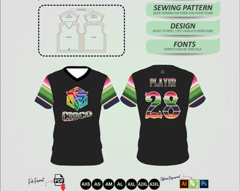 Modello di cucito per maglia da softball con scollo a V per adulti in formato PDF / Modello digitale per maglia sportiva