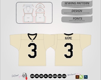 Patrón de costura para camiseta de fútbol de entrenamiento para hombre • Cuello en V (PDF) Uniforme deportivo