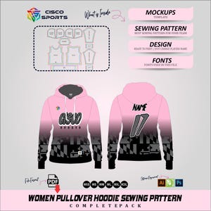 Women Pullover Hoodie Sewing Pattern PDF Bundle Mockup Design Template Sportswear Pack Files