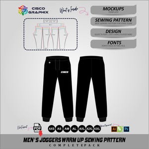 Patrón de costura para pantalones deportivos de hombre / Patrón PDF para pantalones de chándal / Plantilla de maqueta de pantalones deportivos