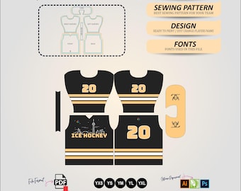 Youth Ice Hockey Jersey Sewing Pattern Mockup Template Editable Design Complete Pack Printable Files