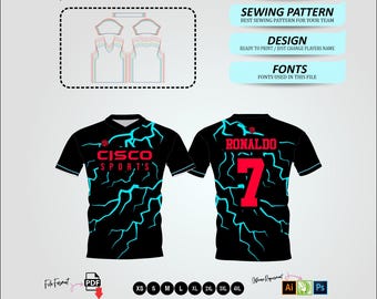 Men's Soccer Jersey Sewing Pattern: V-Neck Sports Shirt (PDF Template, XS-4XL)