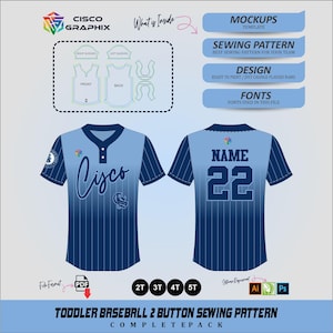 Patrón de costura para camiseta de béisbol infantil / Camisa deportiva de dos botones para niño pequeño (PDF) / Plantilla de uniforme de equipo