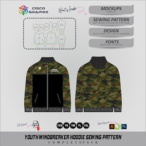 Patrón de costura para sudadera cortavientos juvenil / Paquete completo / Patrón en PDF / Plantilla para chaqueta deportiva