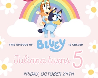 BLUEY 誕生日招待状! - 年齢を必要に応じて変更できます!
