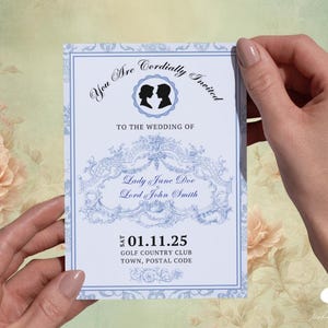 Bridgerton Regency - Inspired Wedding Invitations, Dusty Blue Wedding Invitations, Beautiful Lacy Coquette Baroque