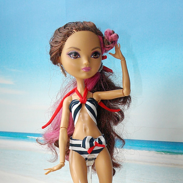 EAH Doll Nautical Swimsuit, EAH bathing suit, Marine Style Swimsuit, Nautical Bikini, White Blue Red Bikini, EAH Doll Clothes
