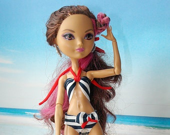 EAH Doll Nautical Swimsuit, EAH bathing suit, Marine Style Swimsuit, Nautical Bikini, White Blue Red Bikini, EAH Doll Clothes