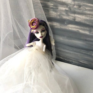 Monster Doll Headband With Organza Flower, Little multicolor Flower, Fabric headband for dolls