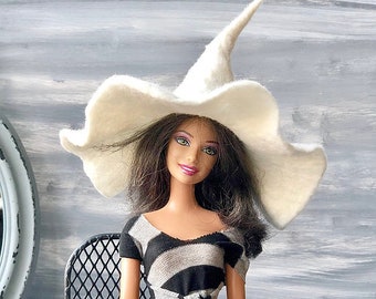 Doll Witch Hat: White Halloween Costume for Barbie