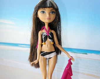 EAH Doll Swimsuit With Beach Skirt, EAH bathing suit, Black White Swimsuit, Pink Beach Skirt, Printed Bikini, EAH Doll