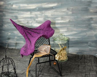 Handmade Felt Doll Witch Hat: Purple Halloween Costume Accessory