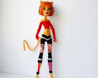 Set monster doll clothes, Pants Leggings, Red Top and Arm Warmers, MH Leggings