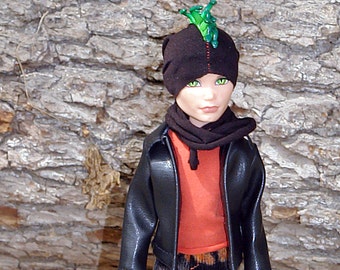 MH Boy Doll Clothes: Leather Jacket, Velvet Harem Pants, Scarf & Beanie