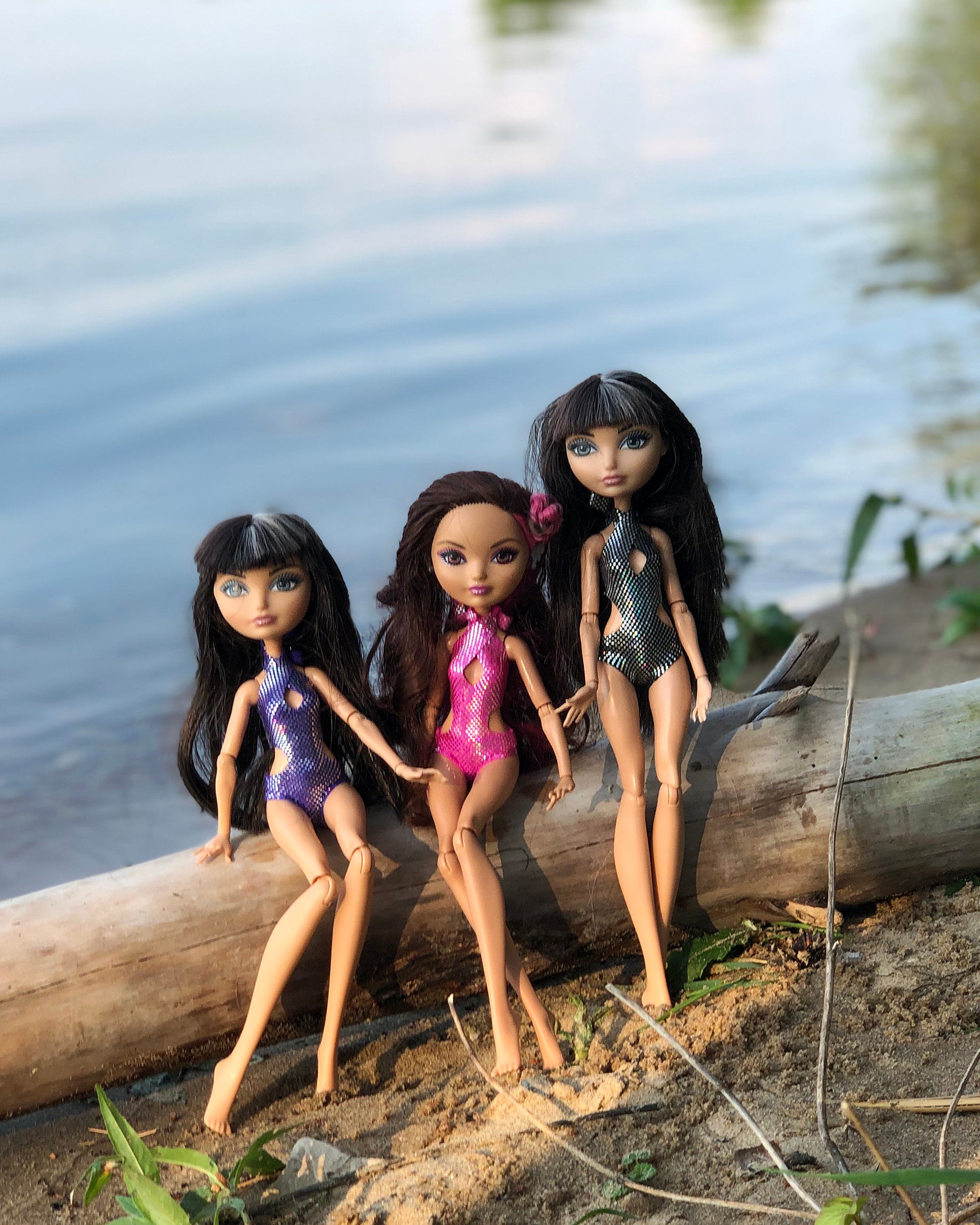 Doll swimsuit, Monokini, Shiny bathing costume for EAH dolls, Disco black pink purple swimwear, swimming clothing for dolls, beach clothes
