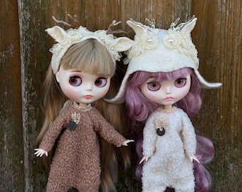 Doll hat or headband with deer antlers and flowers