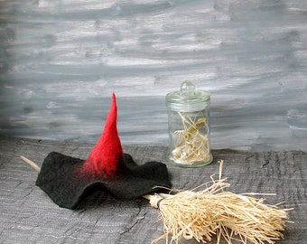 Handmade Felt Witch Hat: Red & Black Doll Halloween Costume