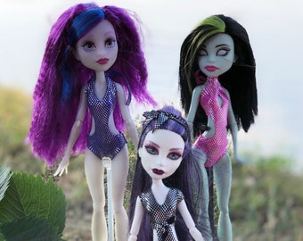 Swimsuit for MH dolls, Monokini, Shiny Swimsuit, Disco ball black pink purple swimwear, swimming clothing for dolls, beach clothes