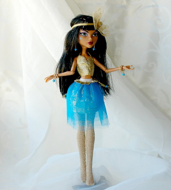 Costume de princesse égyptienne Pour poupées MH, bijoux poupées, jupe tutu  poupées MH, haut doré, collants dorés, costume en or turquoise, bandeau MH  -  France