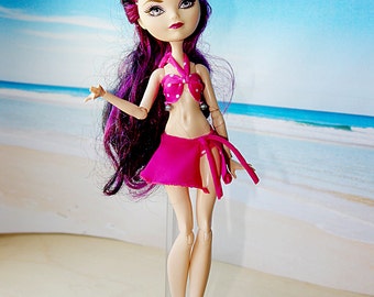 EAH Doll Pink Dotted Swimsuit With Beach Skirt, EAH bathing suit, Pink Swimsuit, Pink Beach Skirt, Pink Dotted Bikini, EAH Doll Clothes