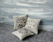 Miniature Linen Pillows, Decorative Mini Pillows, MH, Blythe, EAH Dolls, Dollhouse Cushion, Dollhouse Stamped Pillows, Natural Dolls Pillows