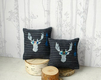 Mini Linen Deer Pillows: Dollhouse Cushion Set