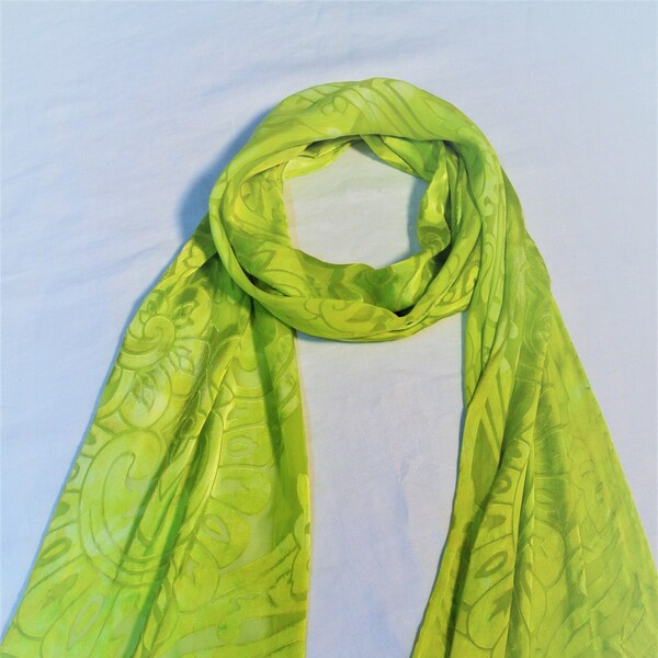 Lovely green yellow silk scarf art deco design