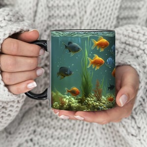 Aquarium Coffee Mug, Colorful Fish Design for Ocean and Sea Life Lovers | Unique Marine Gift for Nature Fans, Artists & Tea Drinkers