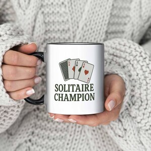 Solitaire Champion Mug - Card Game Lover Gift, Vintage Playing Card Design, Funny Game Mug, Cozy Game Night Coffee Cup