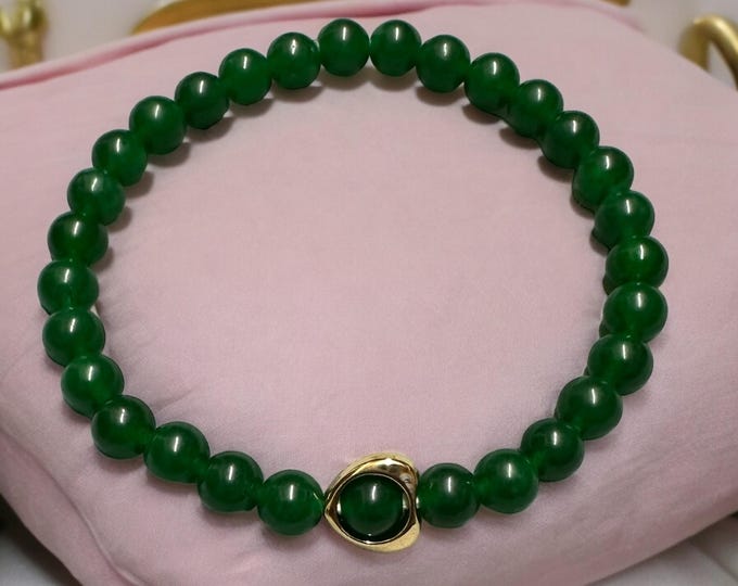 Dark Green Jade Stretch Bracelet